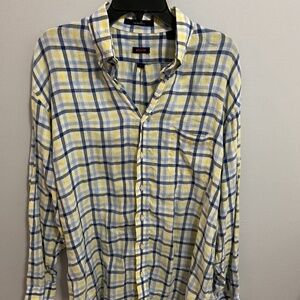 Men’s 100% Linen Overton Button Up Long Sleeve Plaid Shirt, Large
